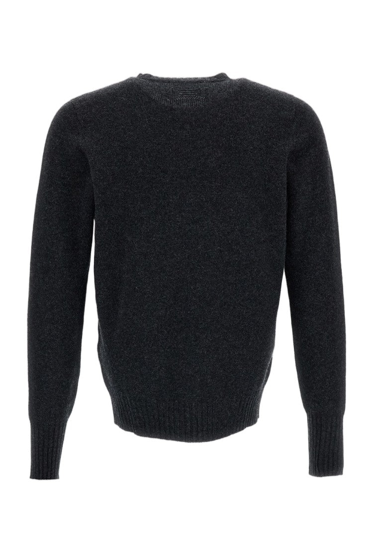 Drumohr Grey Raglan Sleeve Fine-Knit Wool Sweater
