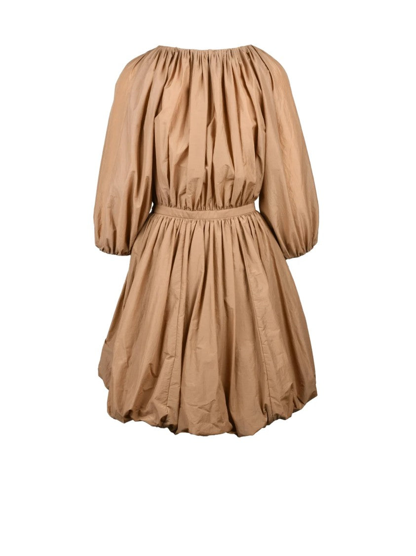 Philosophy Di Lorenzo Serafini Brown Puff Sleeve Gathered Balloon Mini Dress