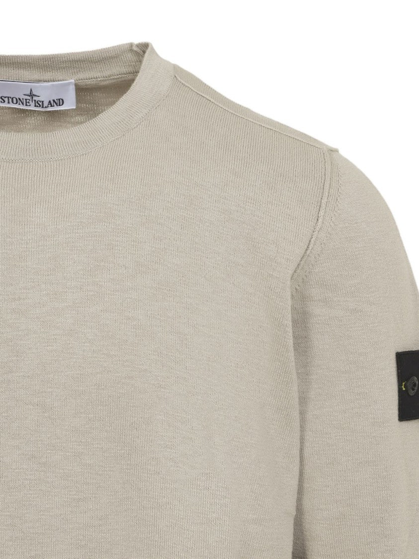 Stone Island Beige Crew-Neck Sweater With Distinctive Patch