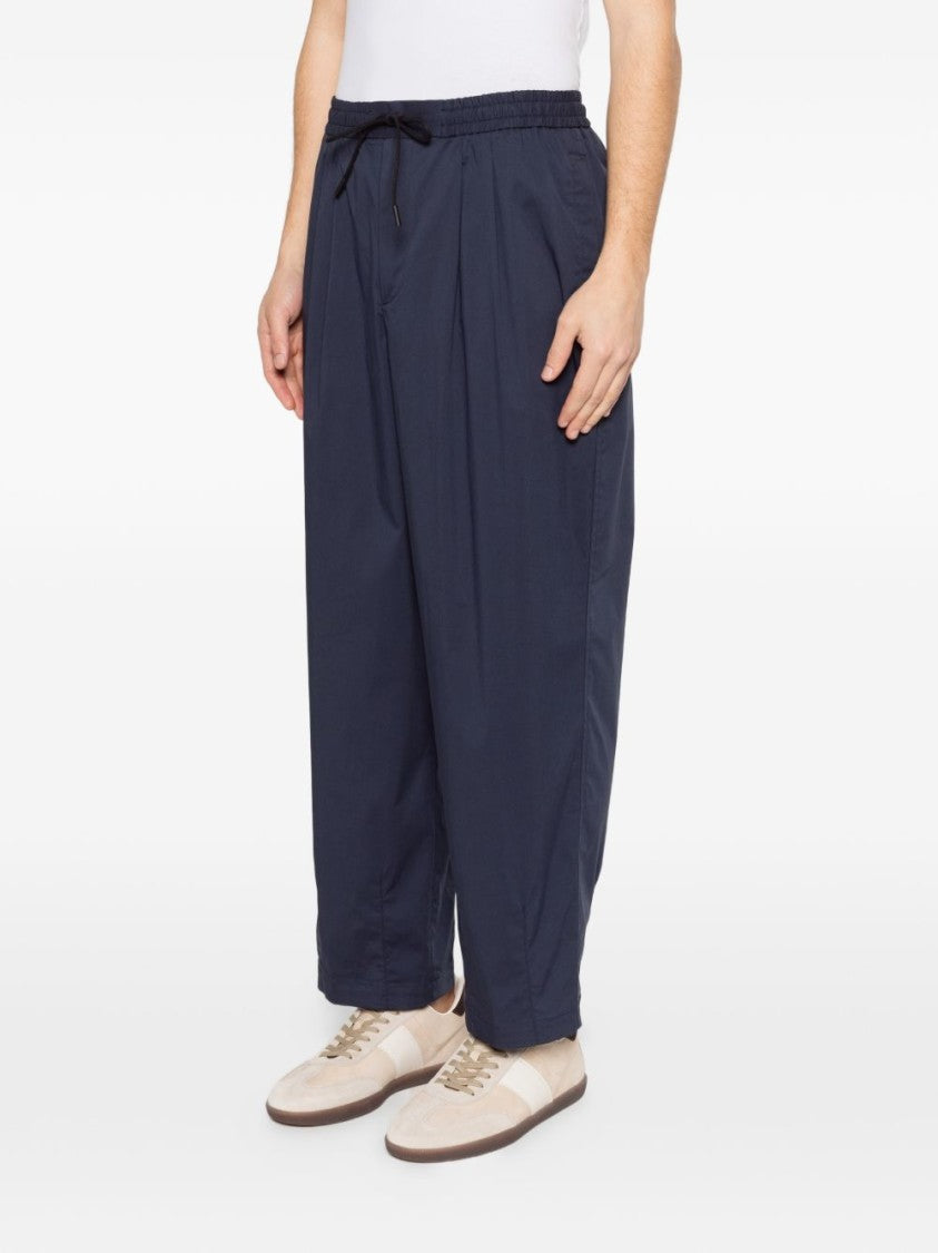 Pt Torino Pleated Navy Blue Pants With Drawstring Fastening And Relaxed Fit