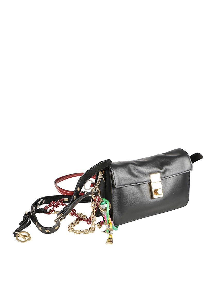 Prada Foldover-Top Leather Bag With Detachable Charms