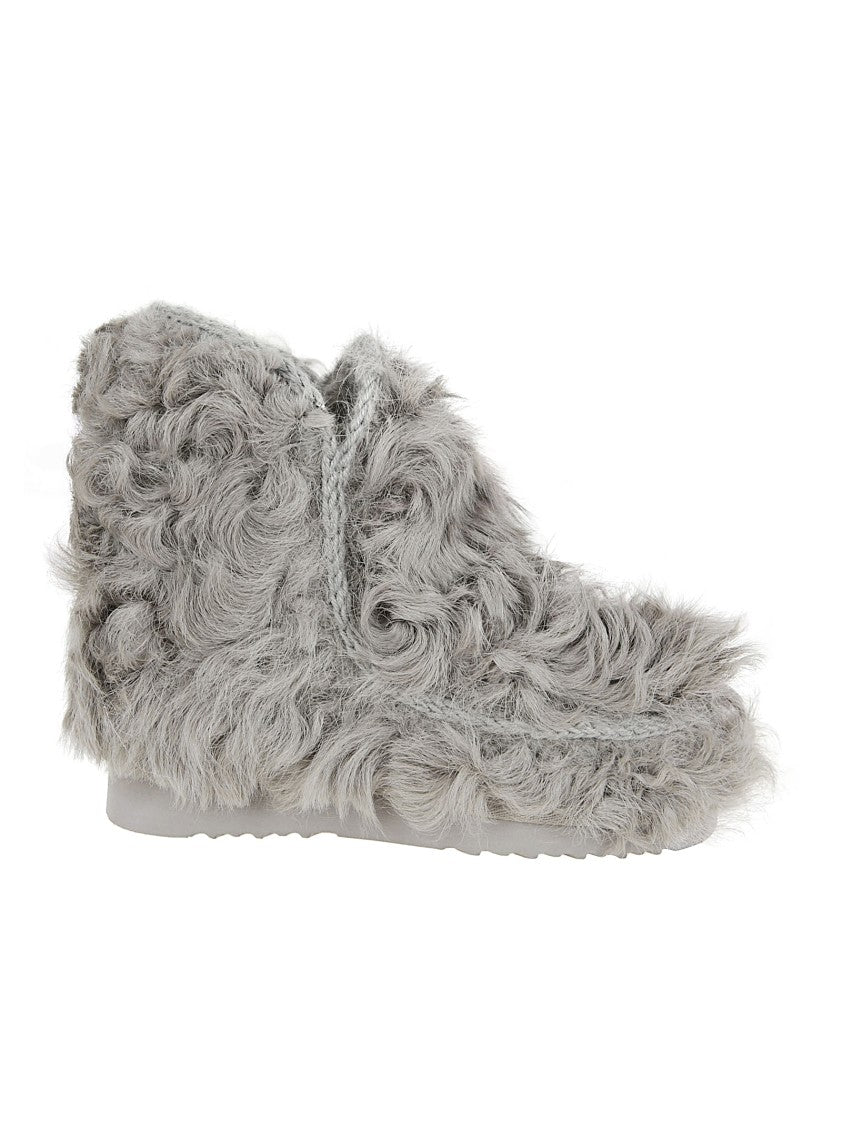 Mou Grey Eskimo 18 Checkiang Fur Braided Flat Boots
