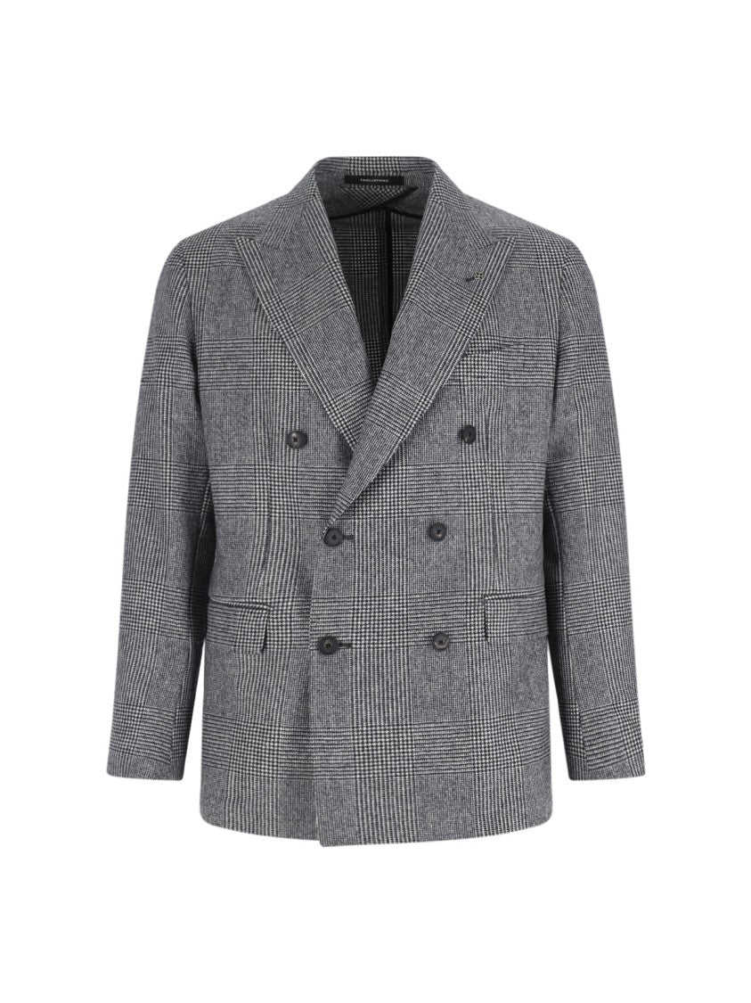 Tagliatore Double-Breasted Houndstooth Suit With Signature Silver Details