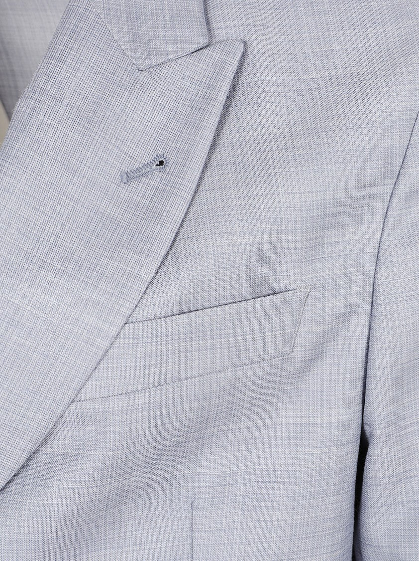 Emporio Armani Double-Breasted Light Grey Blazer And Tailored Trousers Set