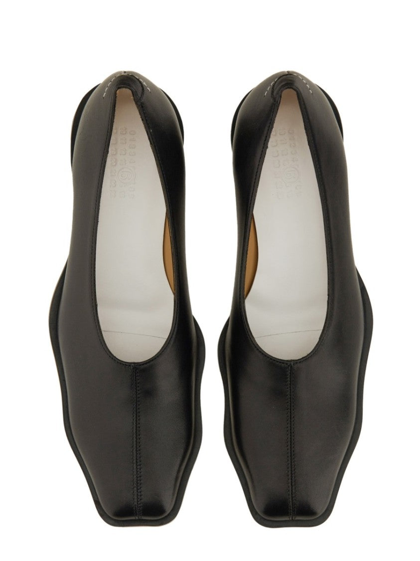 Mm6 By Maison Margiela Pointed Toe Leather Ballerina Flats