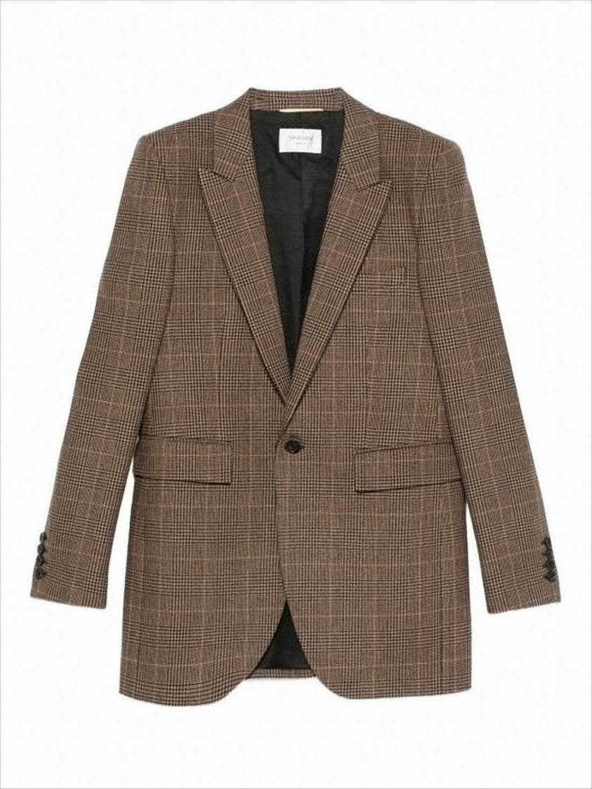 Saint Laurent Tailored Plaid Wool-Blend Blazer
