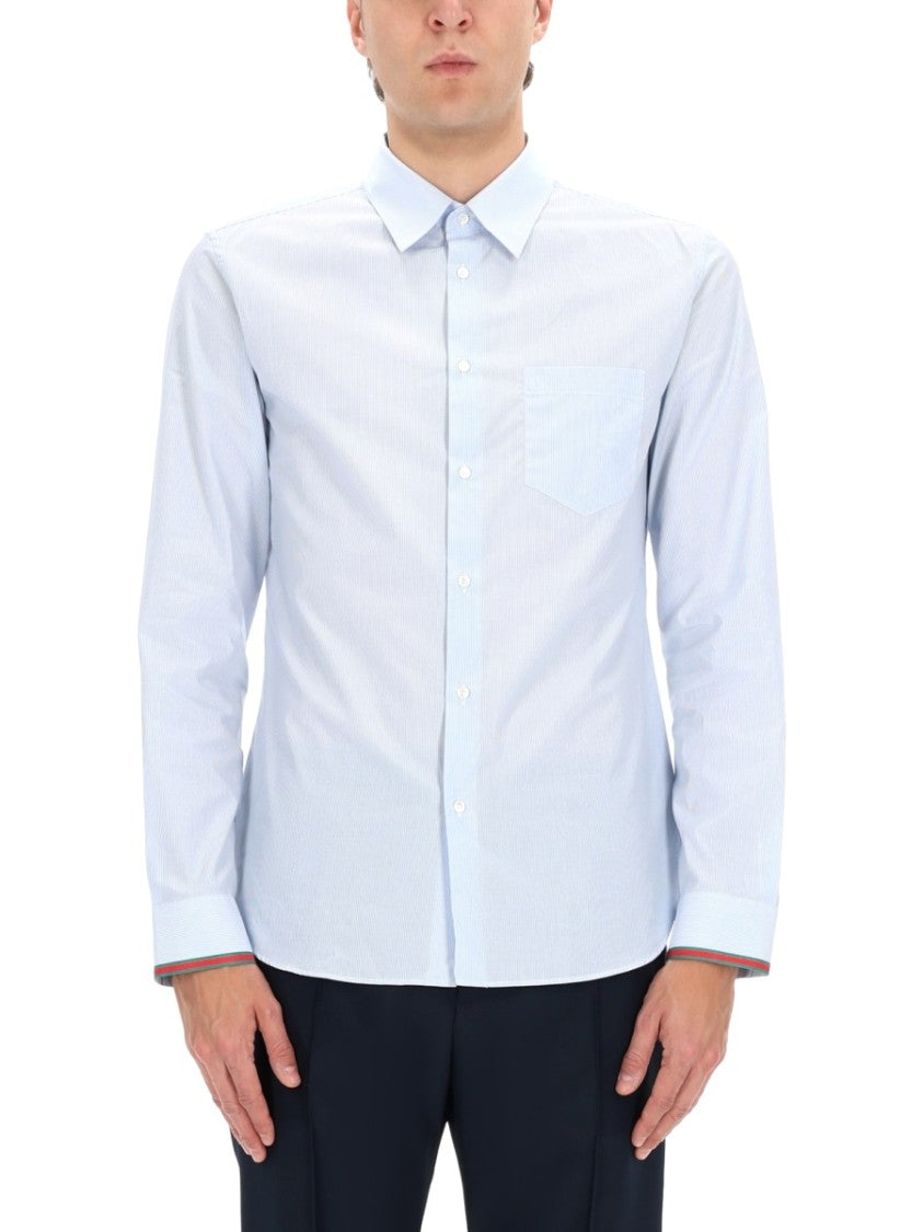 Gucci Contrasting Cuff Striped Cotton Shirt