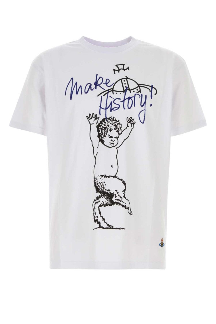 Vivienne Westwood Graphic Print White Cotton T-Shirt With Emblem Detail