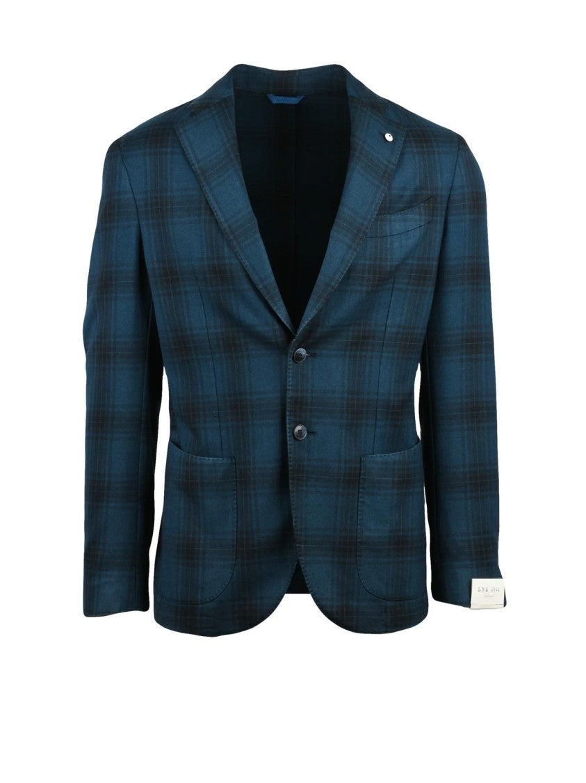 L.B.M. 1911 Blue Fitted Jacket With Checkered Pattern And Modern Silhouette