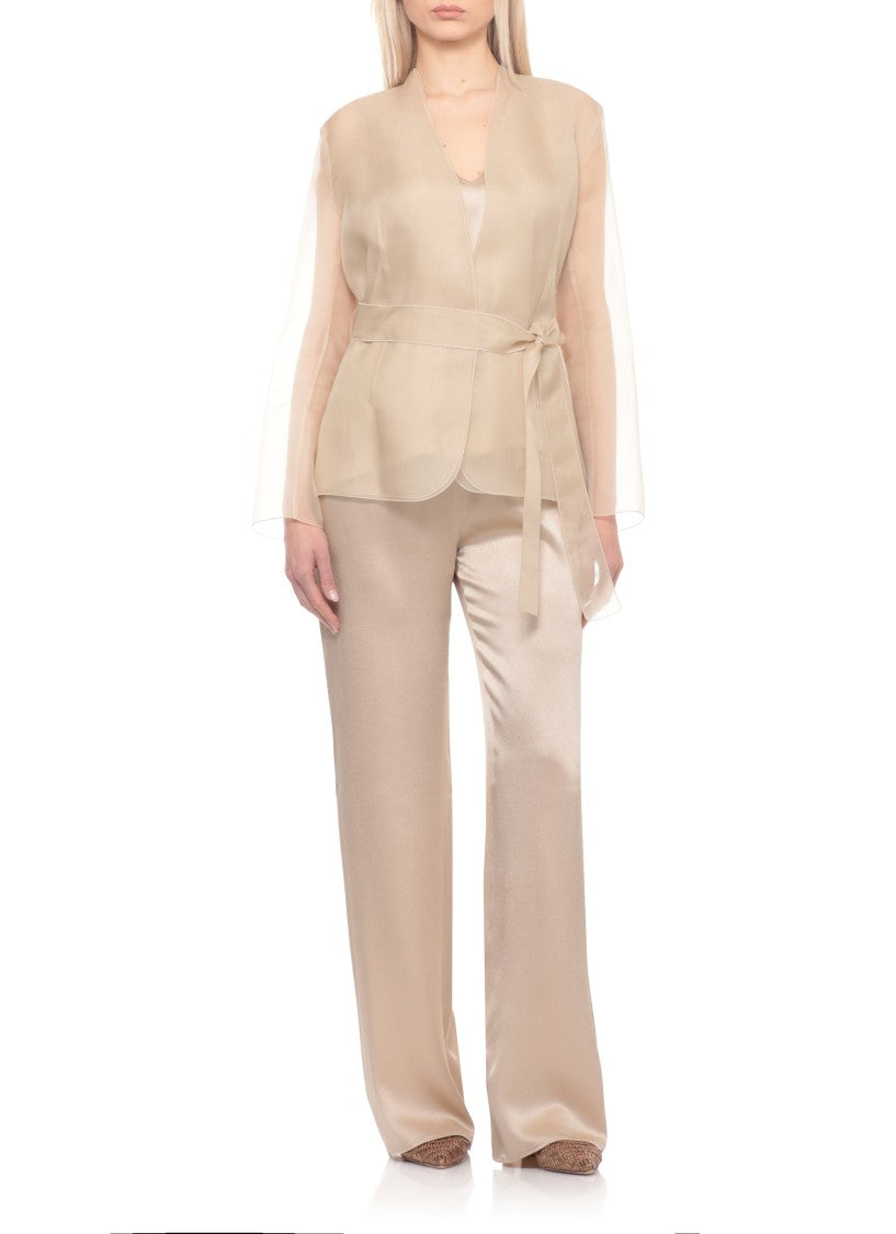 Antonelli Firenze Beige Elia Belted Silk Blazer