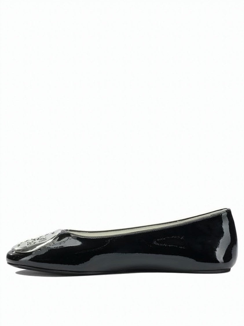 Tory Burch Glossy Leather Flat Shoes With Metallic Emblem