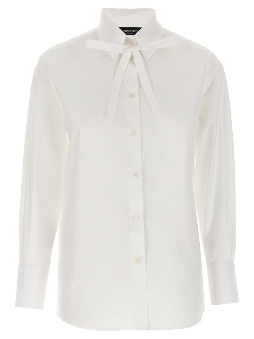 Fabiana Filippi Cotton Poplin Shirt With Knotted Lace Collar