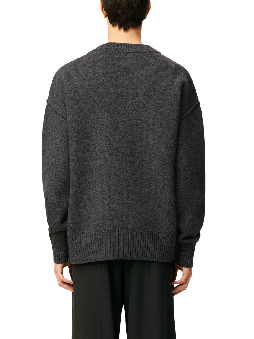 Ami Felted Wool Sweater With Classic Silhouette