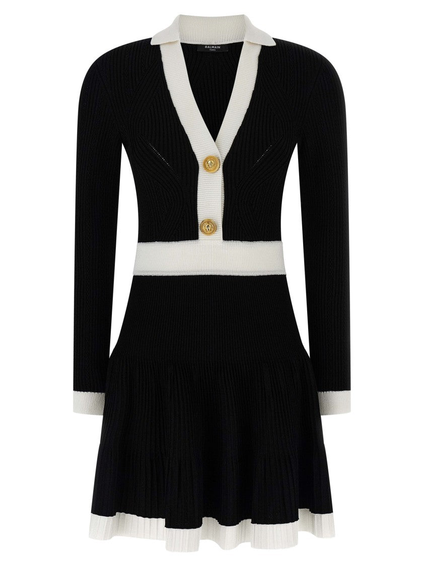 Balmain Two-Tone Stretch Knit Crochet Mini Dress