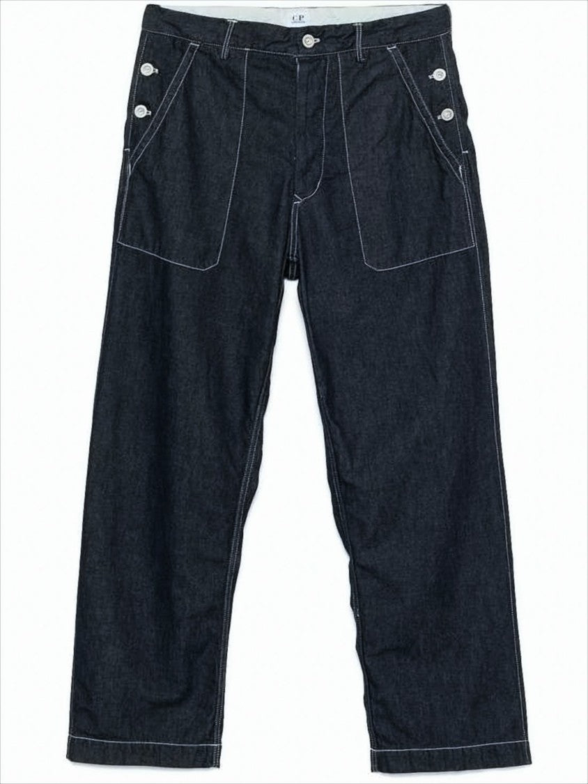 C.P. Company Relaxed-Fit Dark Denim Pants With Button-Accented Pockets