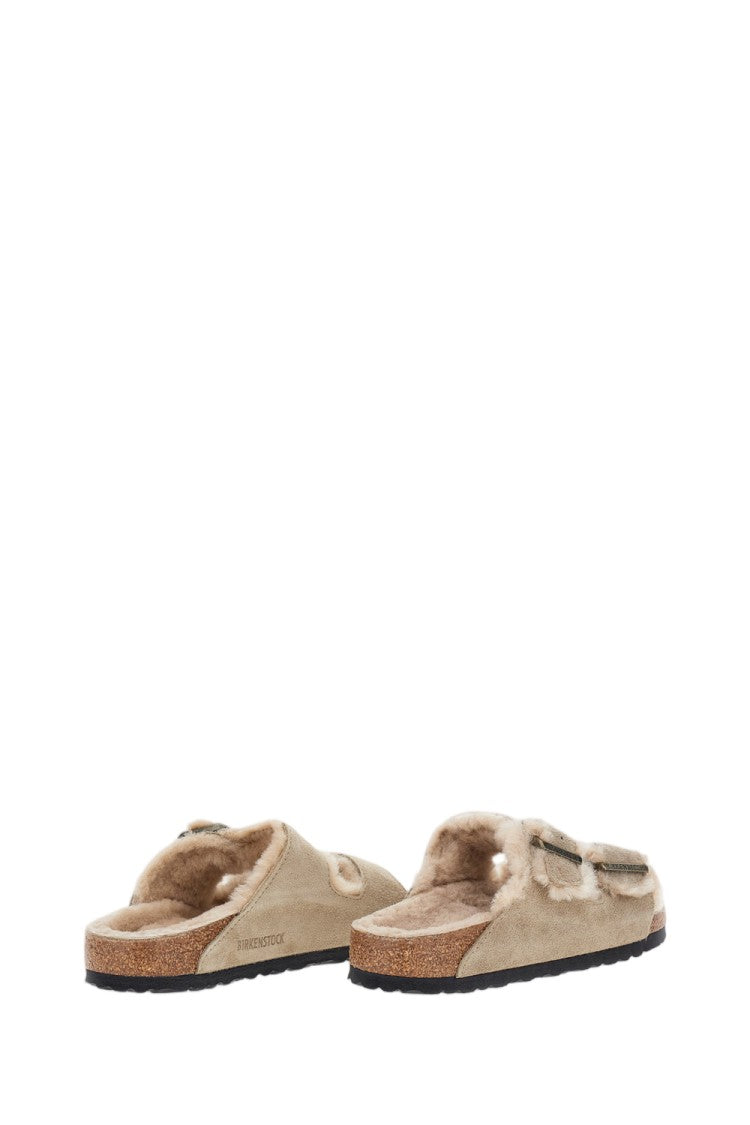 Birkenstock Taupe Shearling Suede Sandals