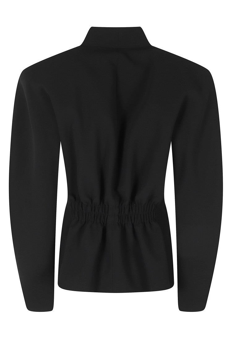 The Andamane Black Margaux Shawl Collar Rounded Sleeves Polyester Jacket