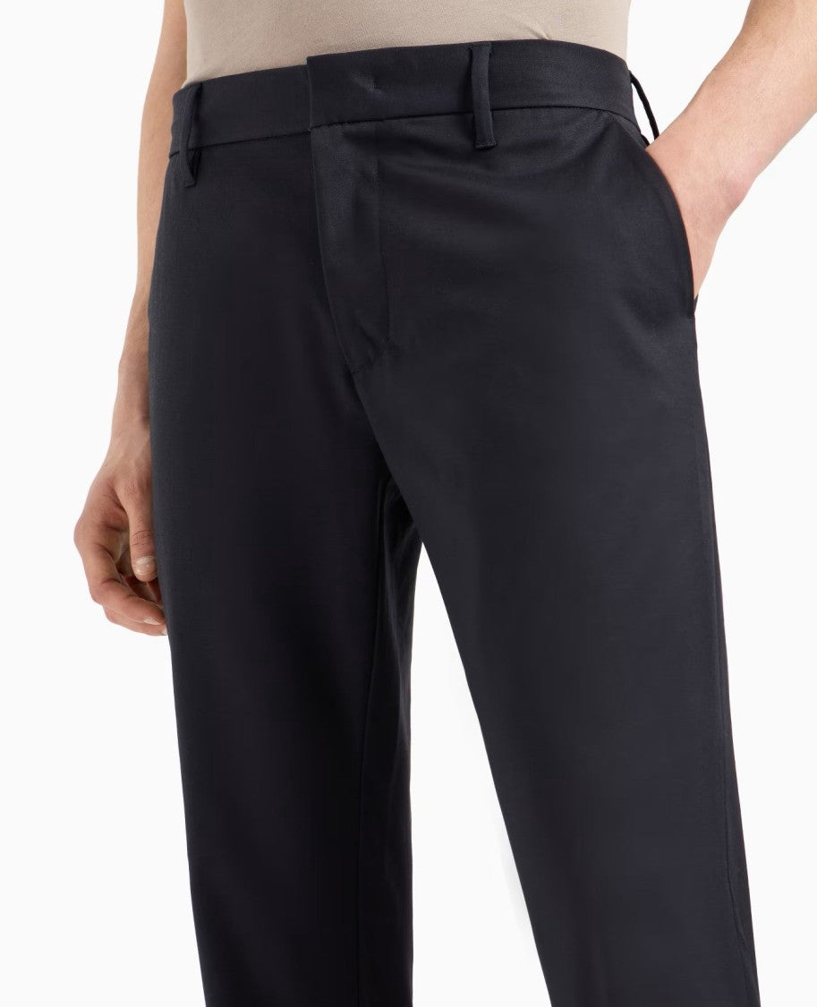 Emporio Armani Tailored Blue Navy Trousers In Premium Stretch Gabardine