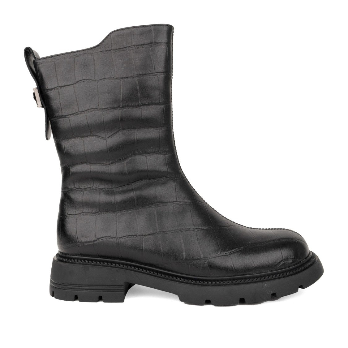 Sergio Moretti Black Fur-Lined Textured Side Zipper Leather Boots