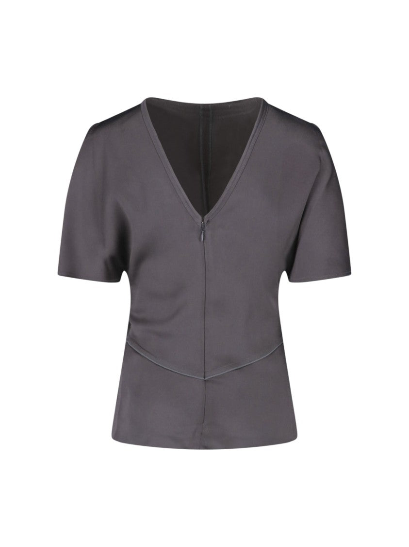 Victoria Beckham Fitted Grey Short-Sleeved Top With V-Neckline