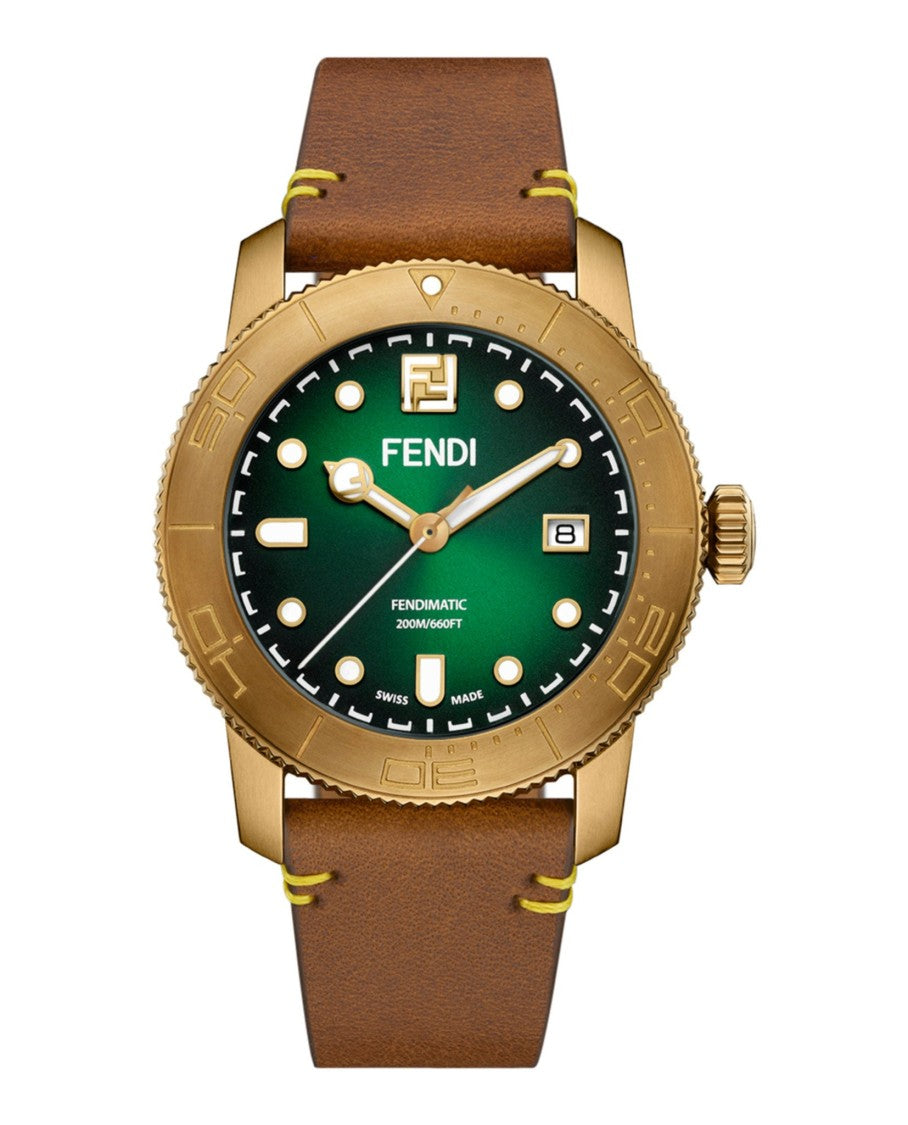 Fendi Automatic Diver Watch With Green Opalin Dial And Bronze Case