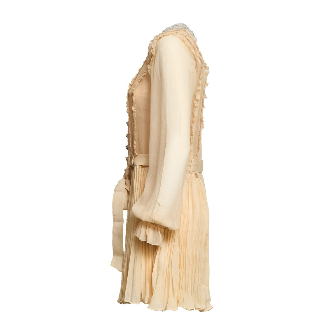 Self-Portrait Tan Pleated Ruffled Mini Dress