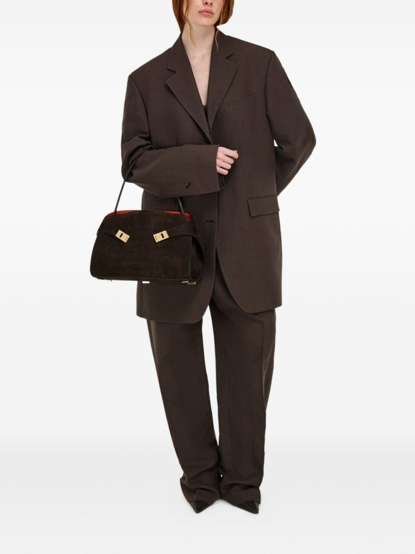 Ferragamo Structured Leather Handbag With Crocodile Pattern