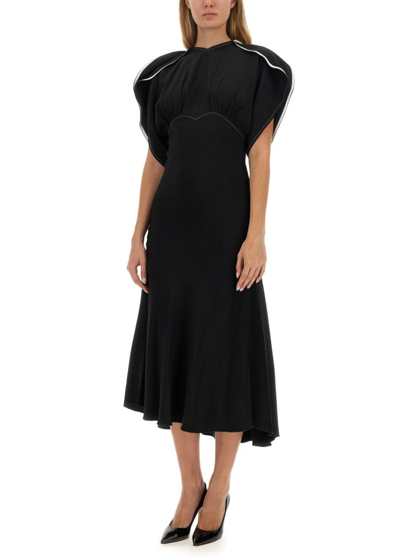 Victoria Beckham Fitted Midi Dress With Puff Sleeves And Piping