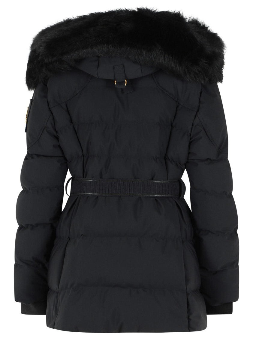 Moose Knuckles Padded Black Nylon Blend Parka With Removable Fur Insert