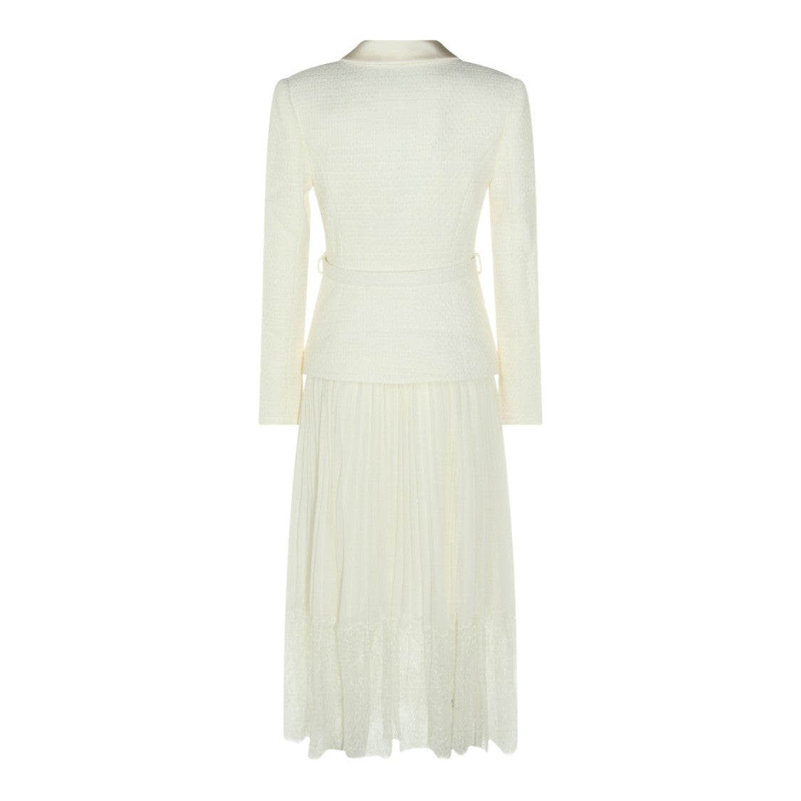 Self-Portrait Tailored Cream Midi Dress With Removable Belt And Lace Detailing