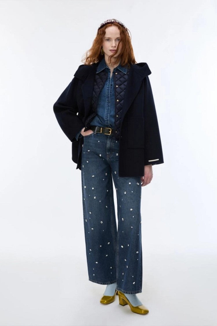 I Blues Navy Hooded Cape-Style Jacket