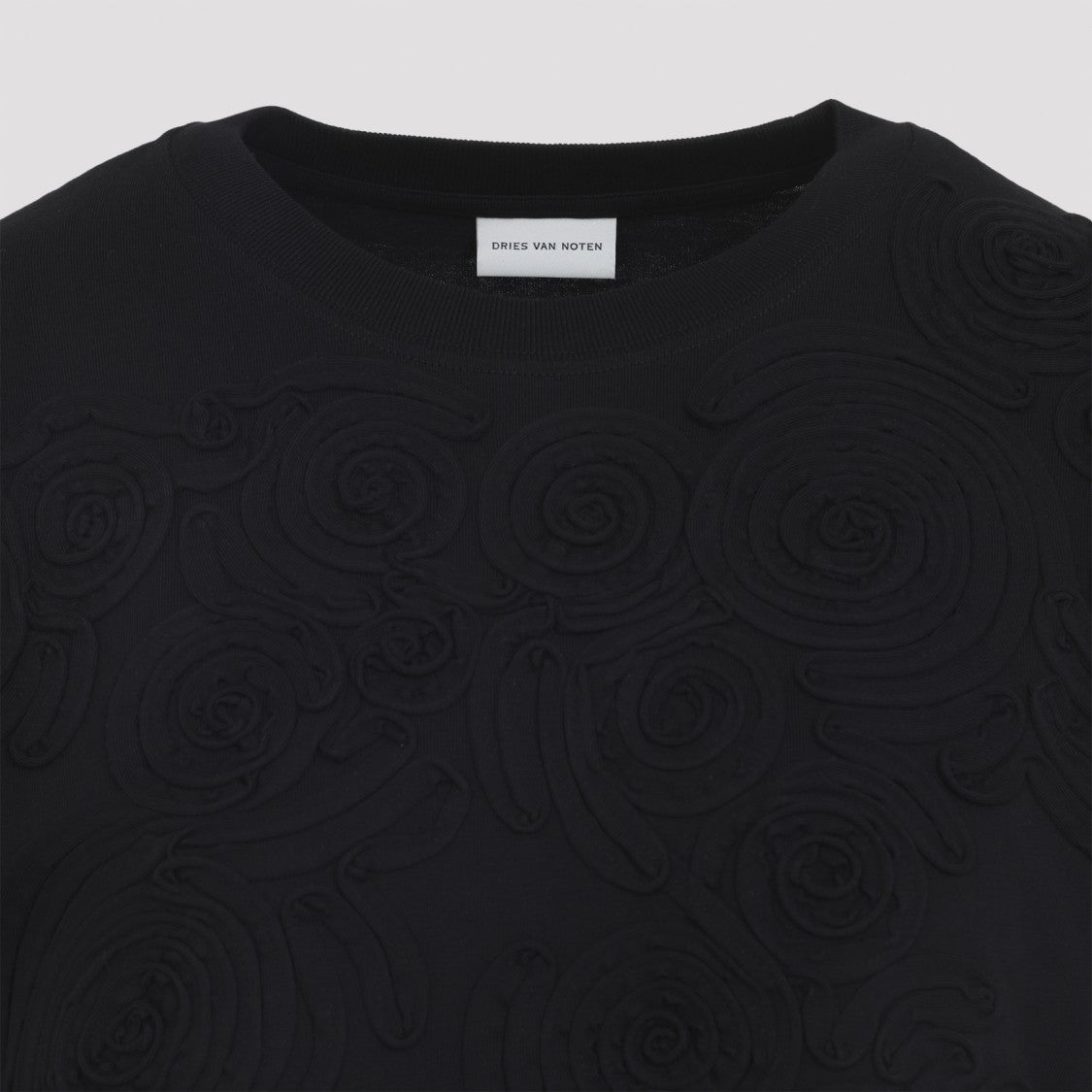Dries Van Noten Black Short-Sleeve T-Shirt With Tonal Swirl Embroidery