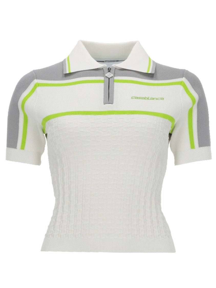 Casablanca Tennis Fitted Textured Zip Polo Shirt