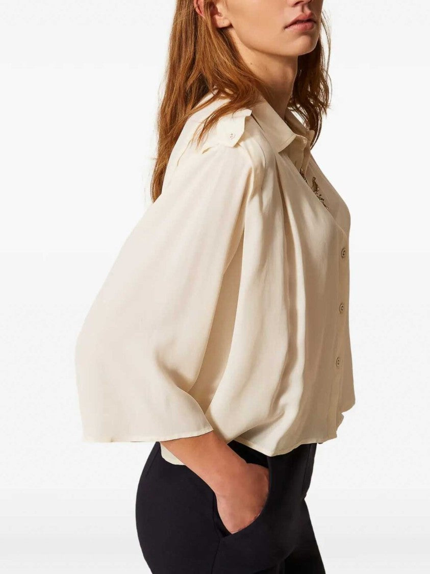 Twin-Set Cropped Button-Down Blouse With Classic Collar