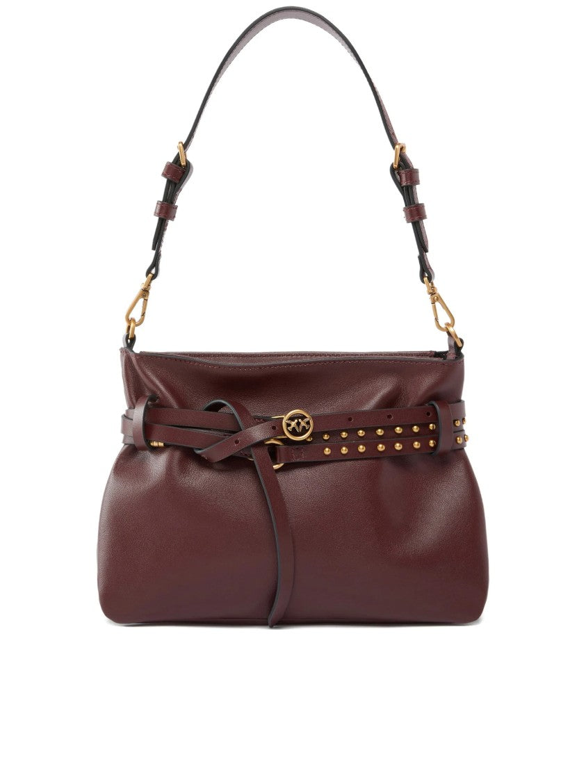 Pinko Burgundy Mini Structured Studded Shoulder Bag