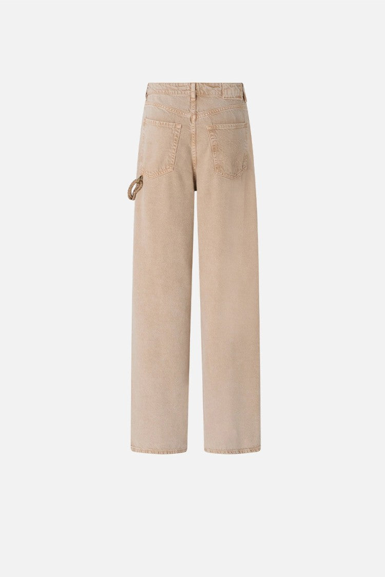 Pinko Beige Lauryn Jewel Rope-Chain Waist Lyocell-Blend Wide-Leg Jeans