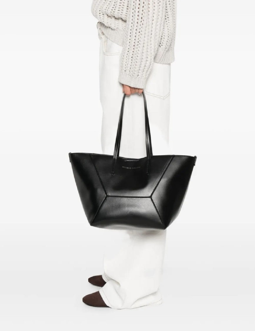 Brunello Cucinelli Geometric Panel Structured Tote Bag With Detachable Pouch