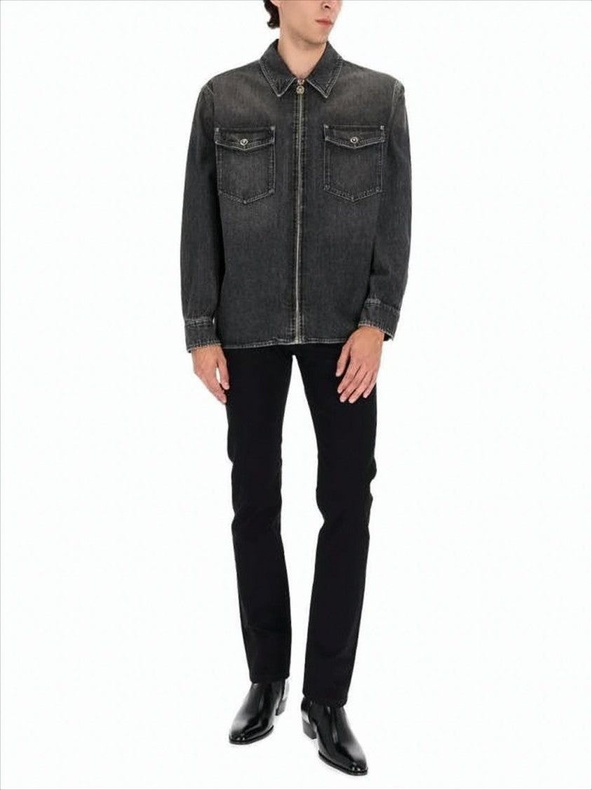 Versace Washed Black Denim Long-Sleeve Versace Shirt