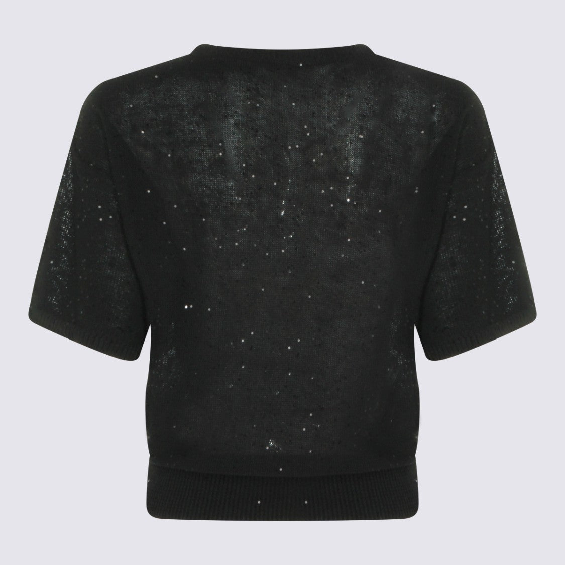 Antonelli Firenze Short-Sleeve Sweater With Ribbed Hem And Sequined Finish