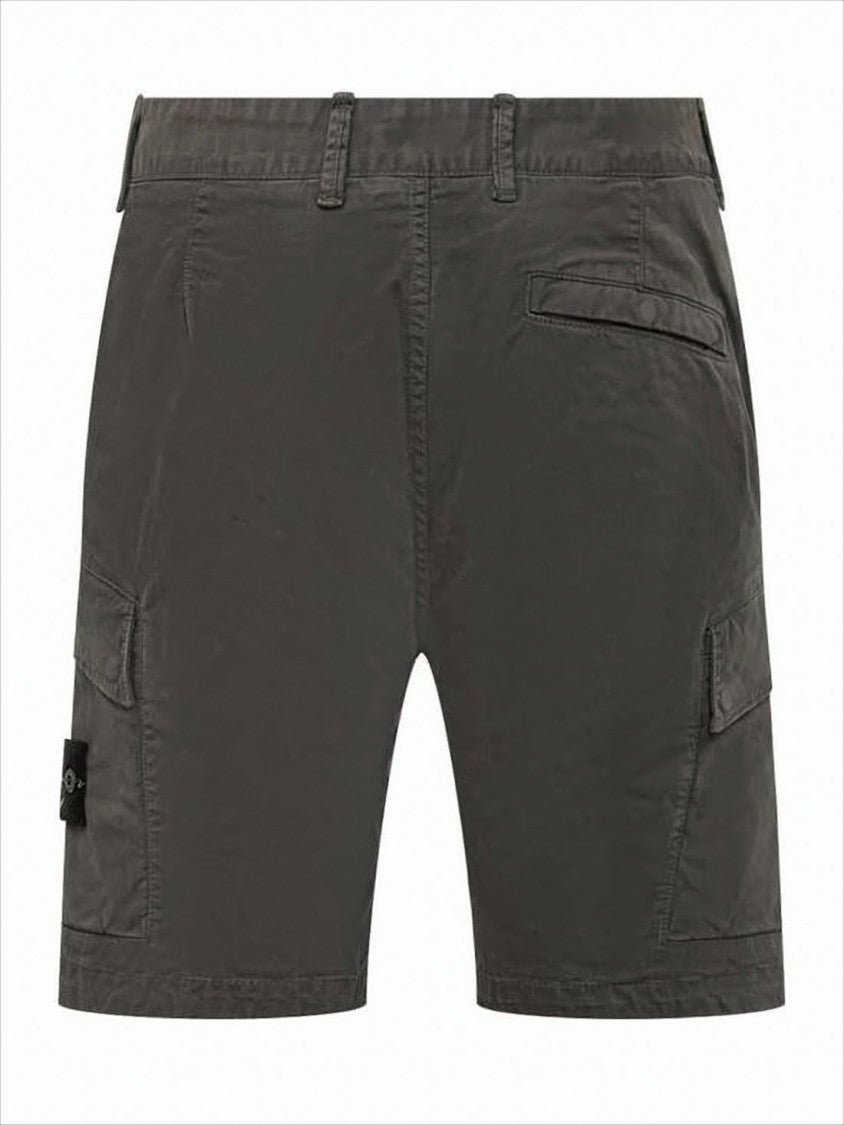 Stone Island Tailored Grey Shorts With Cargo Pockets And Signature Logo