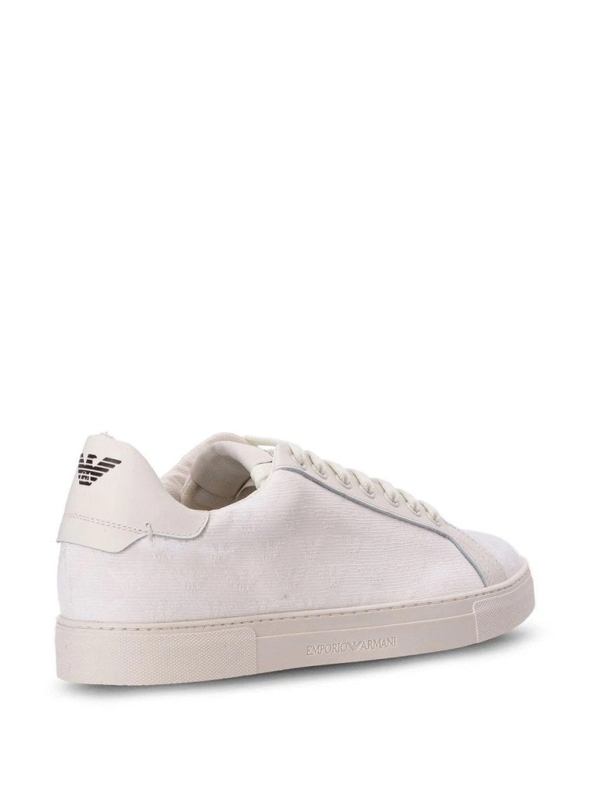 Emporio Armani White Trainers With Textured Upper And Rubber Sole