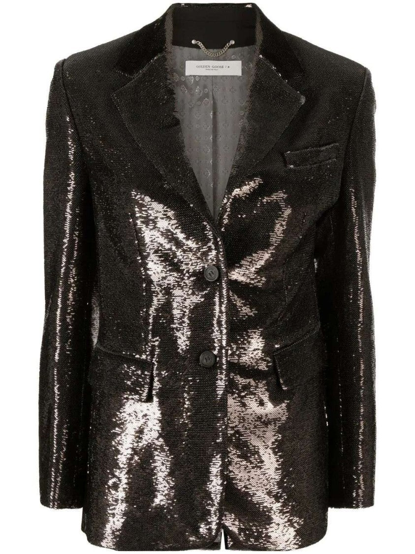 Golden Goose Single-Breasted Black Sequin Blazer