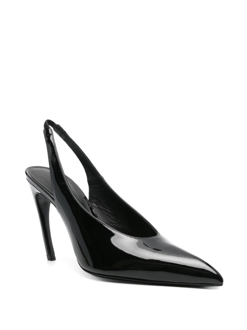 The Attico Pointed-Toe Black Slingback Pumps With Glossy Finish