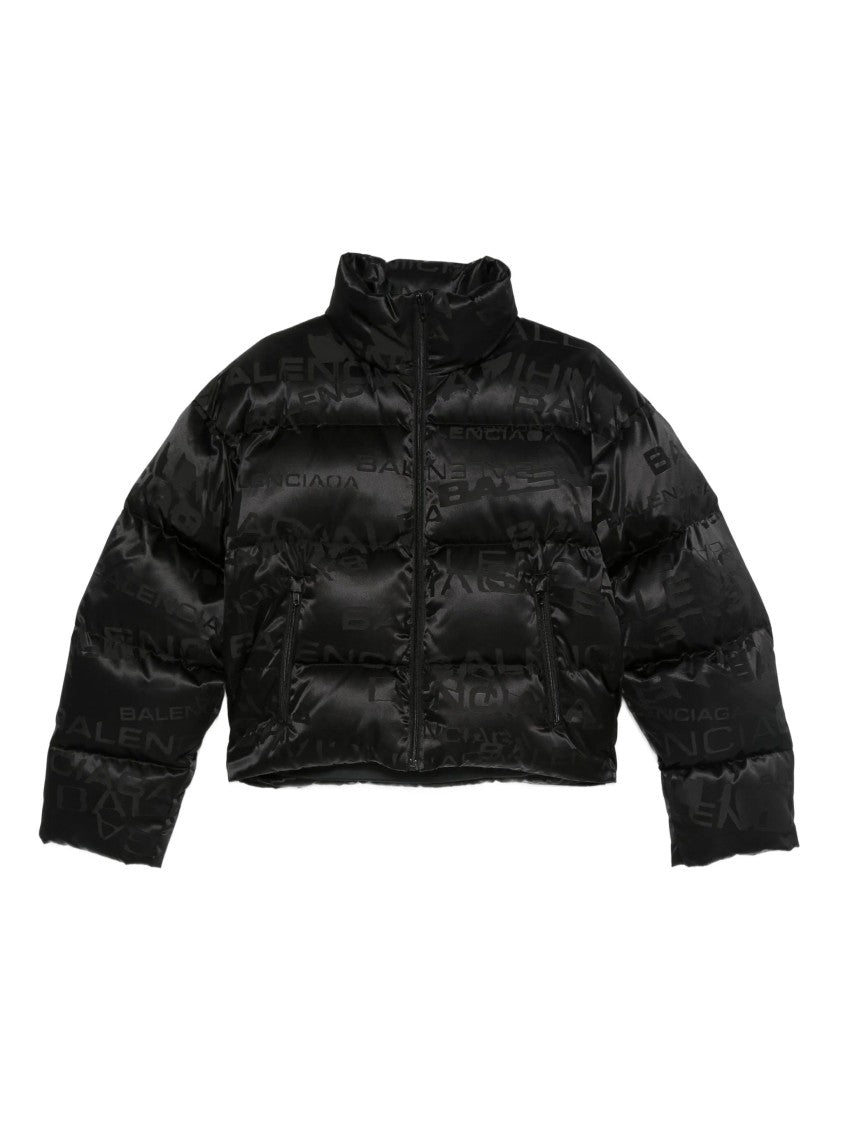 Balenciaga Black Cropped Puffer Tonal Logo Jacket