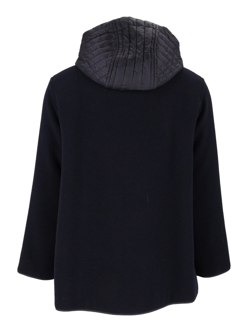 Fay Short Wool-Blend Jacket With Quilted Hood And Hook Detail