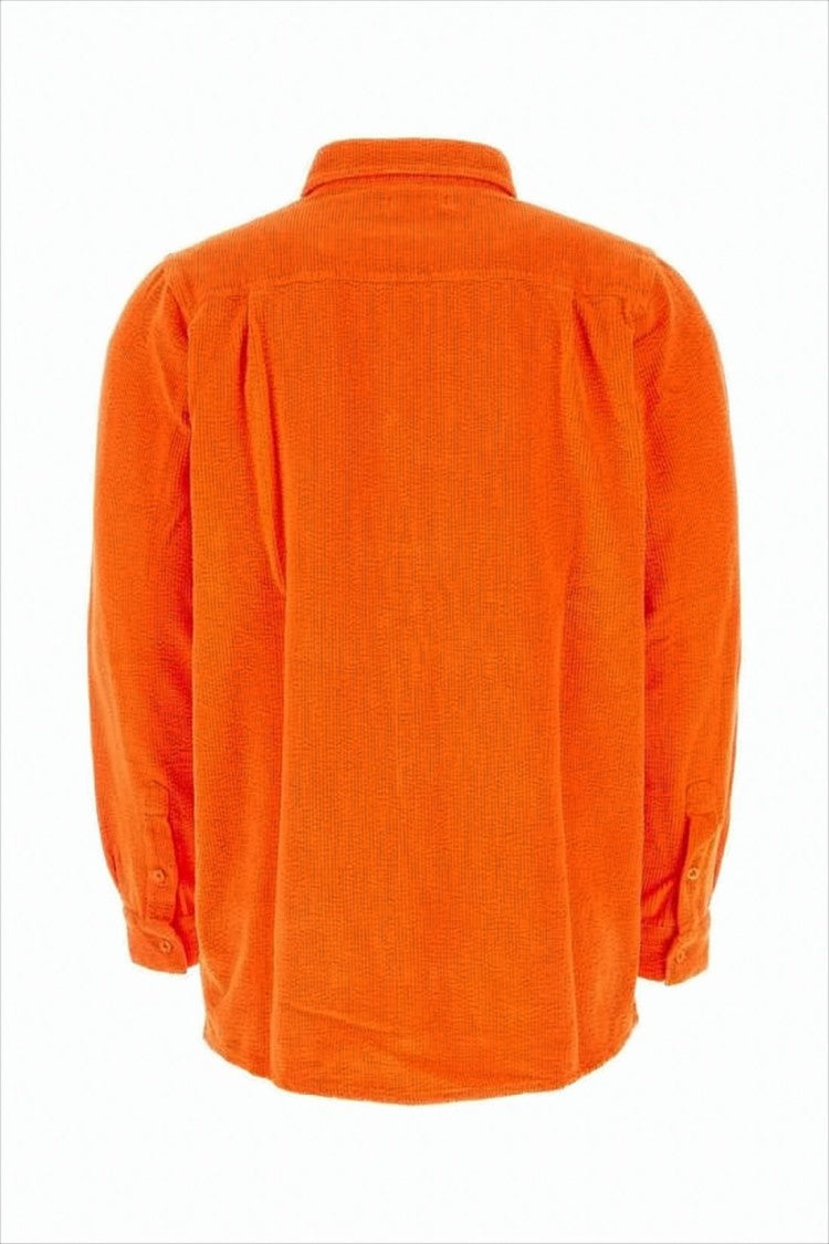 Erl Textured Long-Sleeve Orange Shirt With Classic Collar