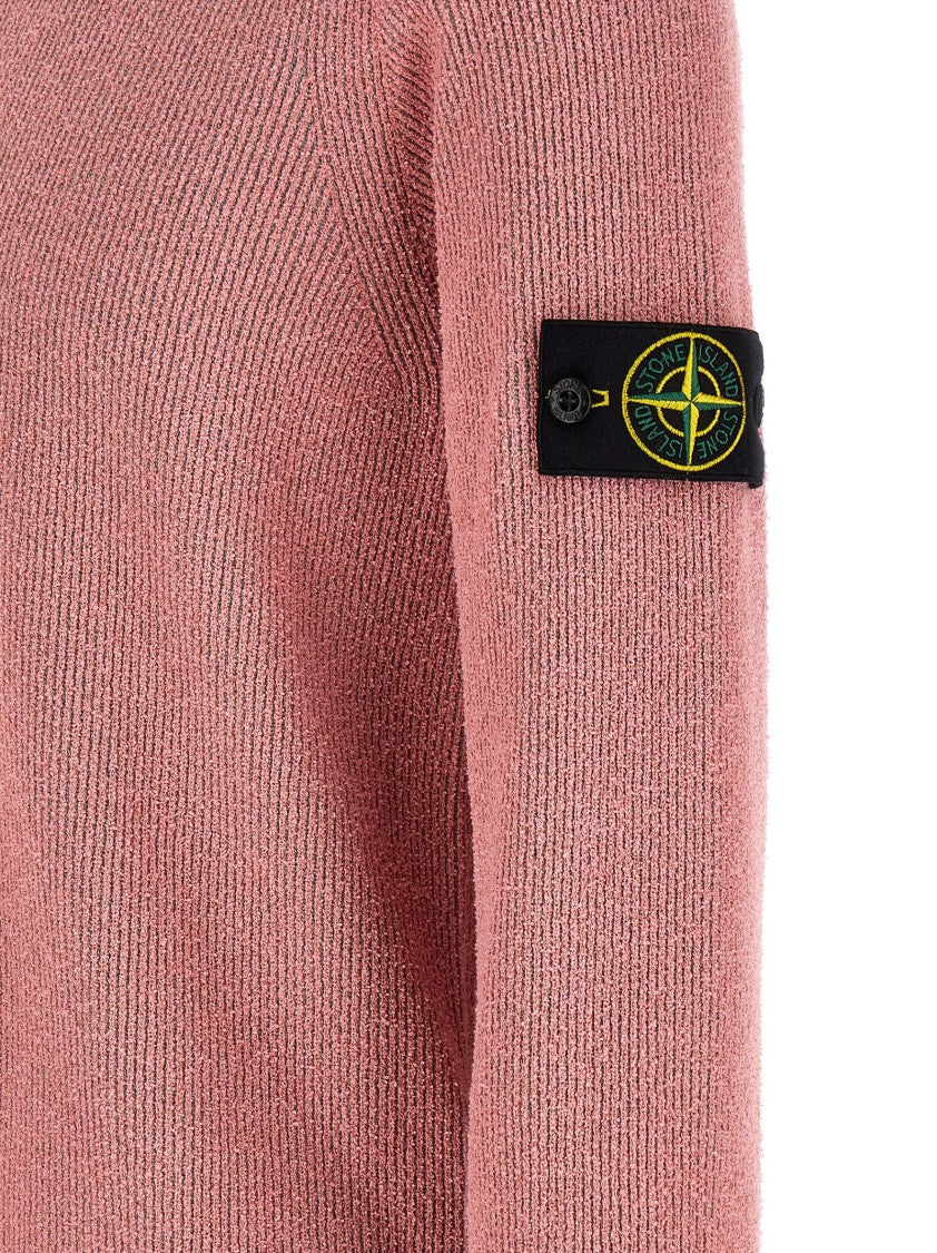 Stone Island Ribbed Bouclé Cotton Sweater With Crewneck