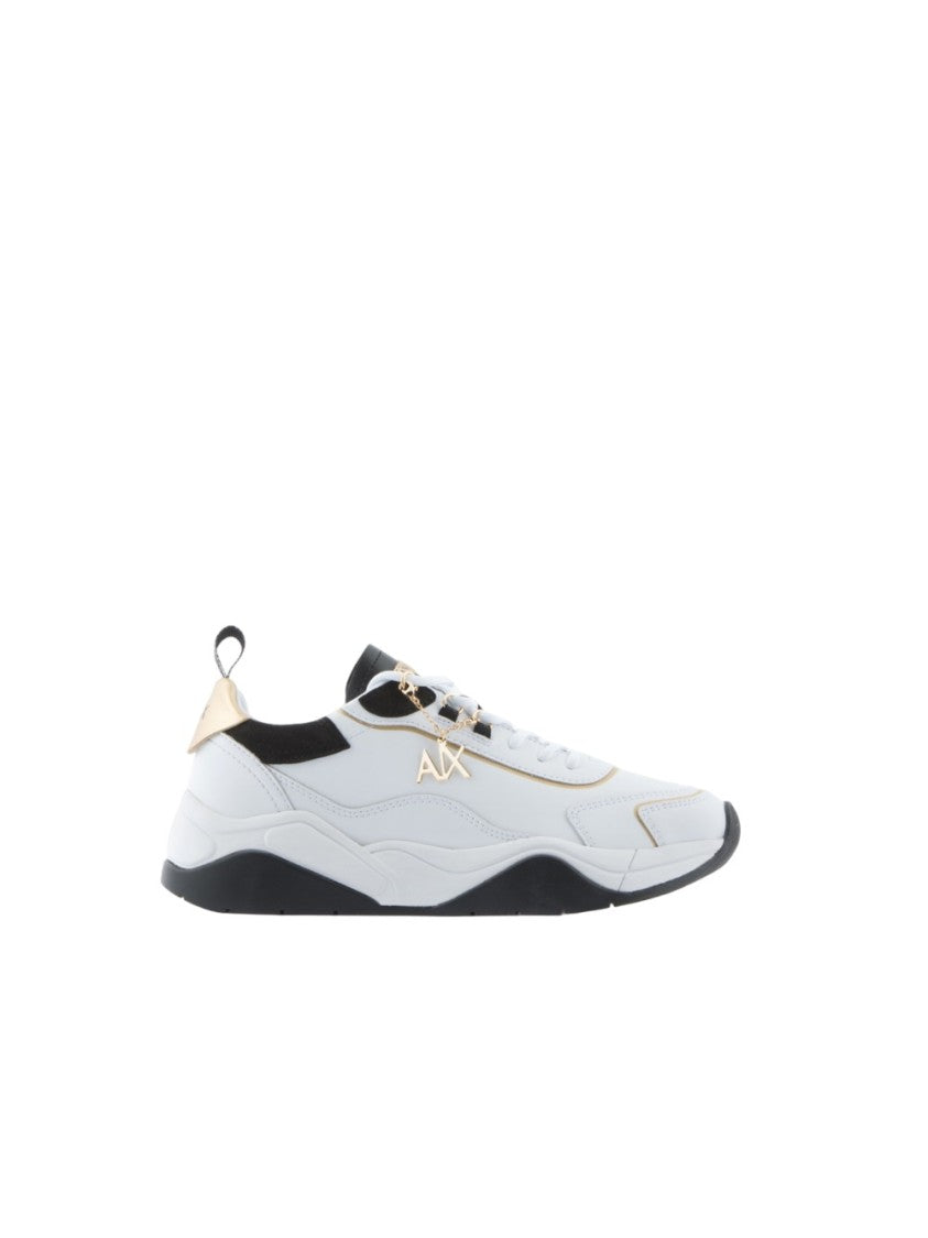 Armani Exchange White Leather Gold-Tone Accents Low-Top Sneakers