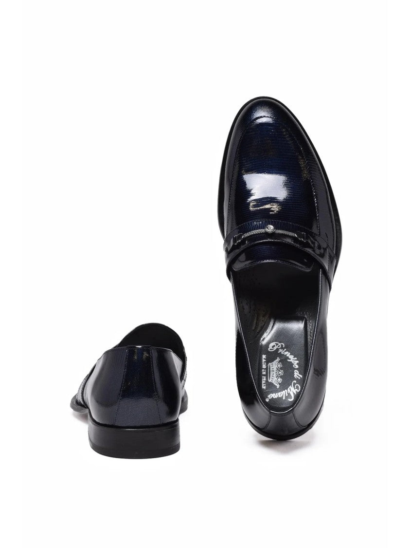 Principe Di Milano Navy Blue Patent Leather Loafers
