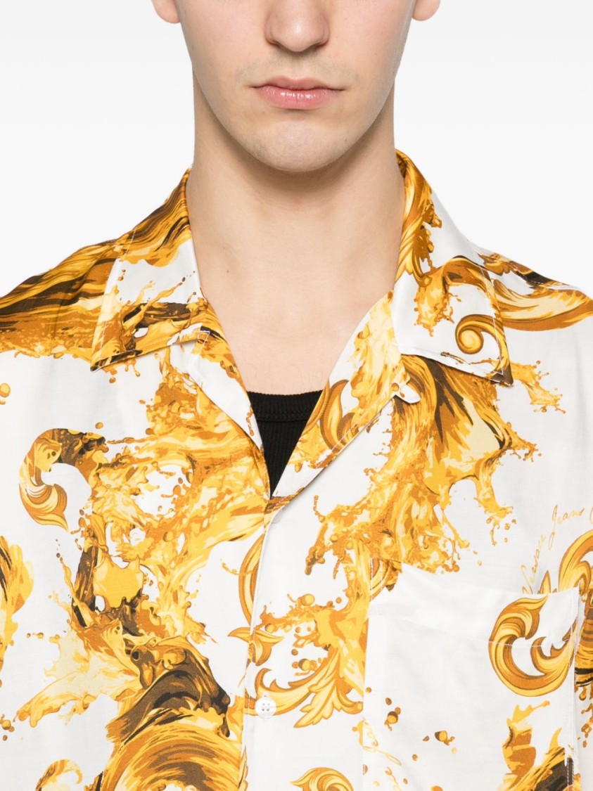Versace Jeans Couture Short-Sleeve Baroque Print Shirt With Camp Collar